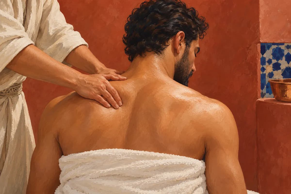 Editorial illustration · Massage focused on the back