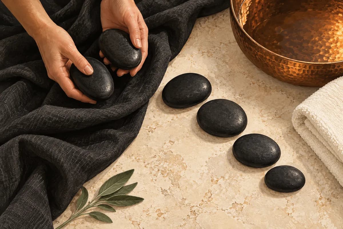 Editorial illustration · Warm stones and manual massage